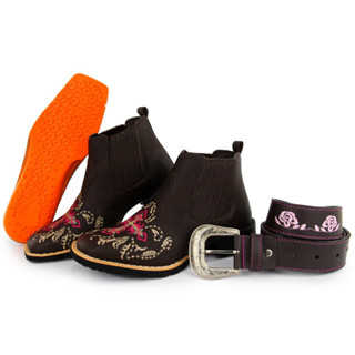 Kit Bota Texana Cano Curto Texas Gold Café com Cinto Country 4020
