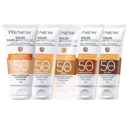 Protetor Solar Renew Com Cor FPS 50 Avon Efeito Matificante 40g