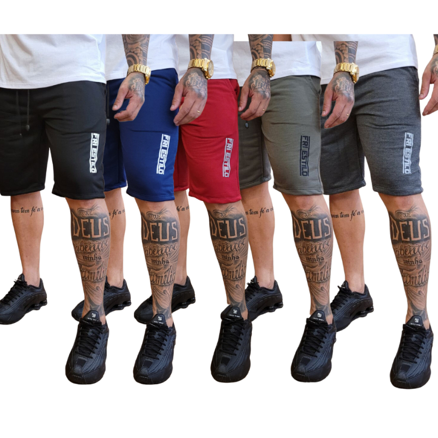 Kit 5 Bermudas Moletom Moletinho Masculina Casual Academia Treino