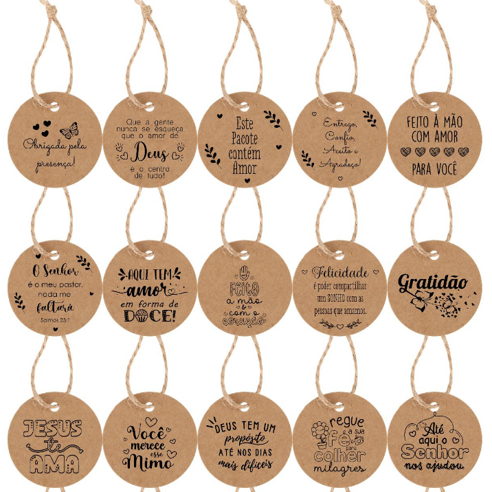100 Tag Papel Kraft 4cm Mais Fio Incluso  Pronta Entrega São Enviadas Com A Arte Escolhida Na Foto em Oferta na Shopee
