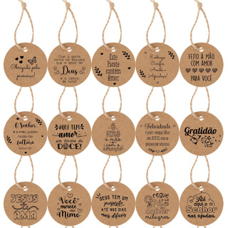 100 Tag Papel Kraft 4cm Mais Fio Incluso  Pronta Entrega São Enviadas Com A Arte Escolhida Na Foto em Oferta na Shopee