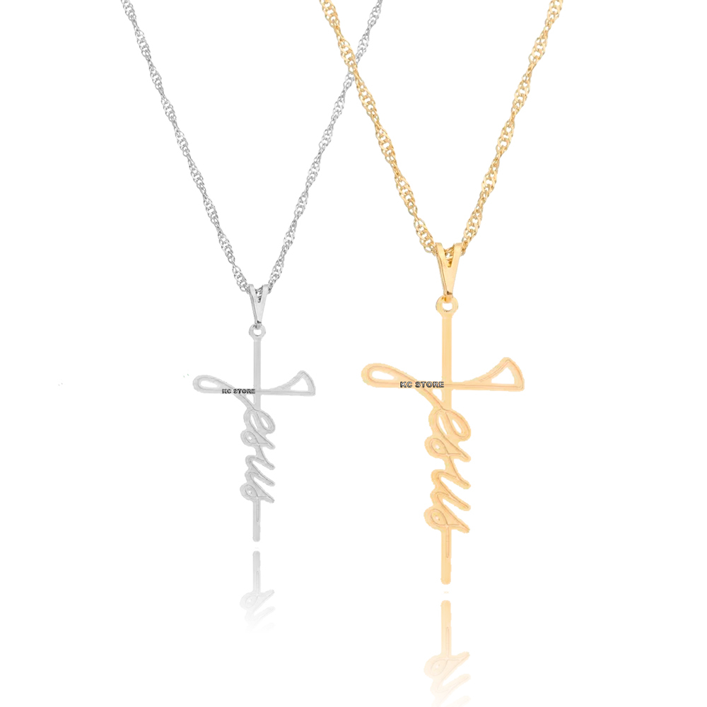 Colar Masculino feminino Cruz Nome Jesus Cristo crucifixo em aço Inox prata Dourado Folheado gargantilha em Oferta na Shopee