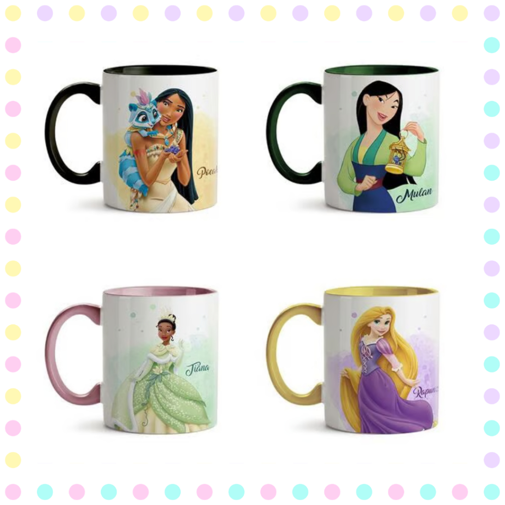 Canecas Princesas Disney - Caneca aurora - Caneca cinderela - Caneca mulan - Caneca merida - Caneca caneca elsa - Caneca branca de neve - Caneca pocahontas -  Caneca rapunzel - Canec bella  - Caneca ariel - Caneca jasmine