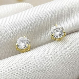 1 par de brinco ponto de luz em ouro 18k 5.mm para crianças e adultos segundo furo com pedra zirconia