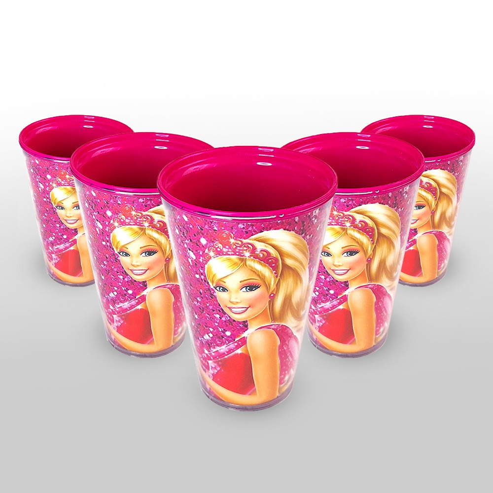 Copo Tema infantil Personalizado Barbie Minnie Mulher Maravilha 1 unidade
