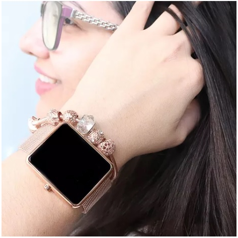 Relógio Pulso Feminino Digital Quadrado Rosê 435 em Oferta na Shopee