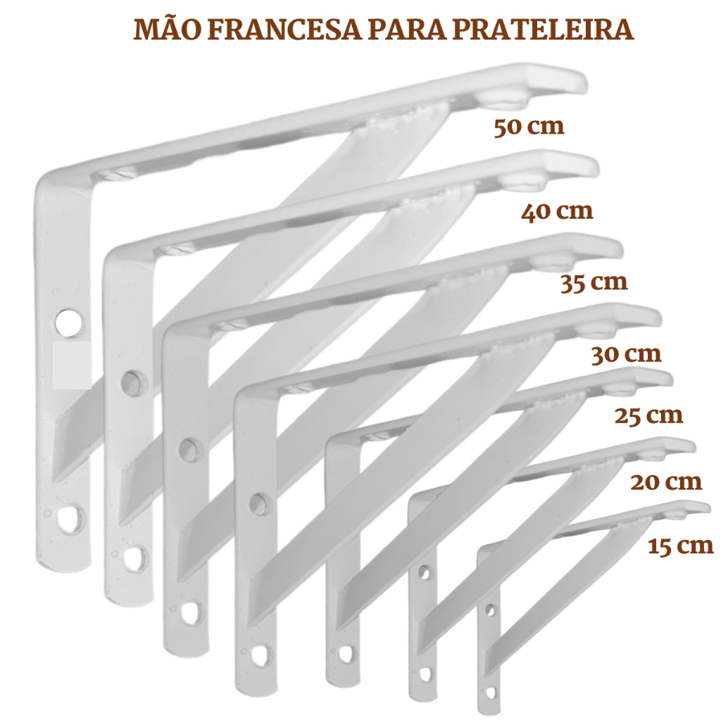 Mão Francesa Suporte Cantoneira para Prateleira Branca 15cm até 50cm 1 Unidade em Oferta na Shopee