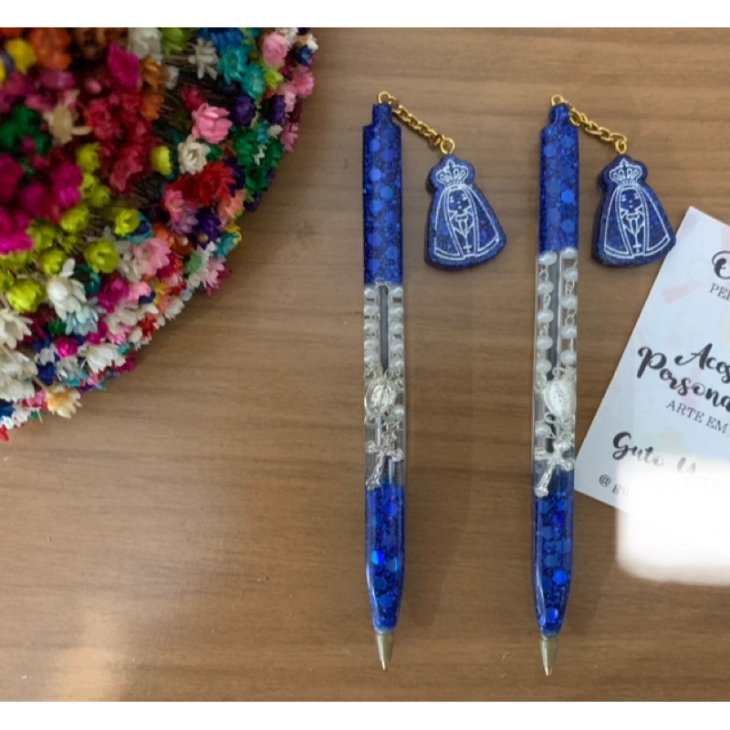 Caneta de resina Nossa Senhora com Dezena do Terço (1 UNIDADE)