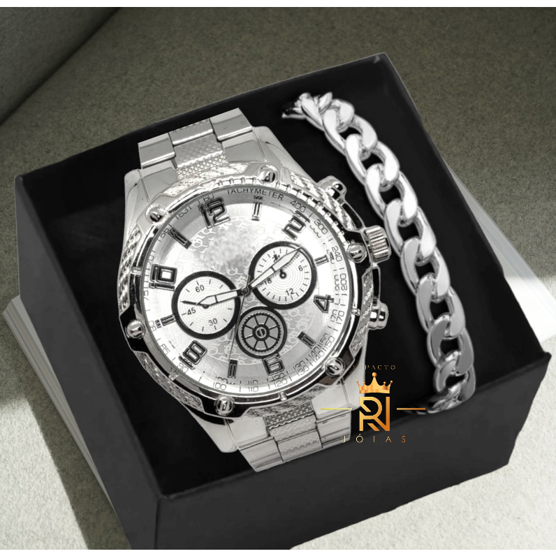 Conjunto Relógio Masculino Mais Pulseira Aço inox Banhado em Oferta na Shopee