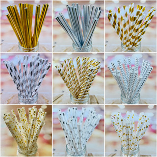 100 Canudos De Papel Metalizados Para Festa, Drinks, E Topo De Bolos Resistente e Biodegradável OFF// em Oferta na Shopee
