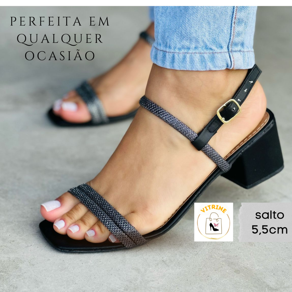 Sandalia Feminina Bloco Medio Gliter Brilho VITRINE em Oferta na Shopee