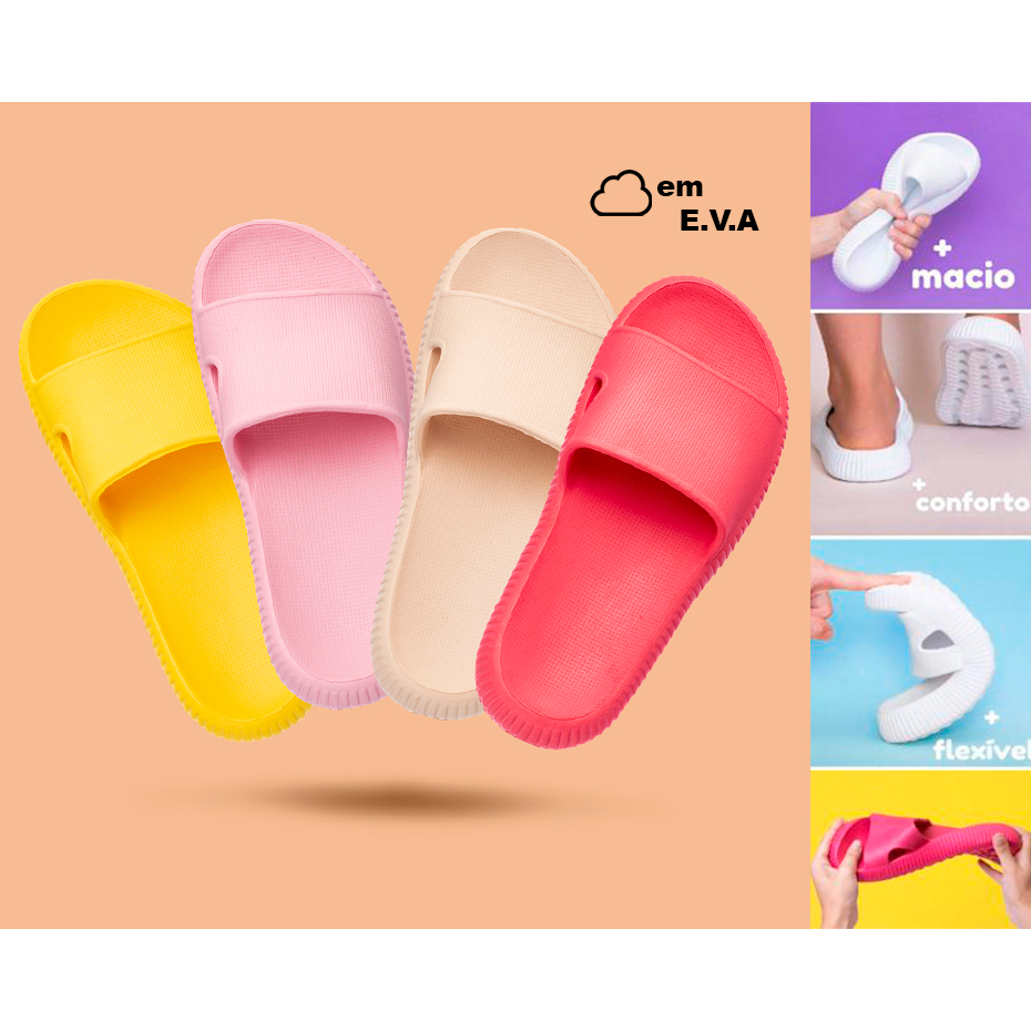 Chinelo Feminino Nuvem em EVA Ortopédico Slide Macio Confortável Flexível em Oferta na Shopee
