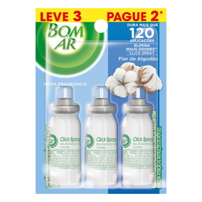 Bom Ar Aromatizador Click Spray Flor de Algodão (3 refis de 12ml)