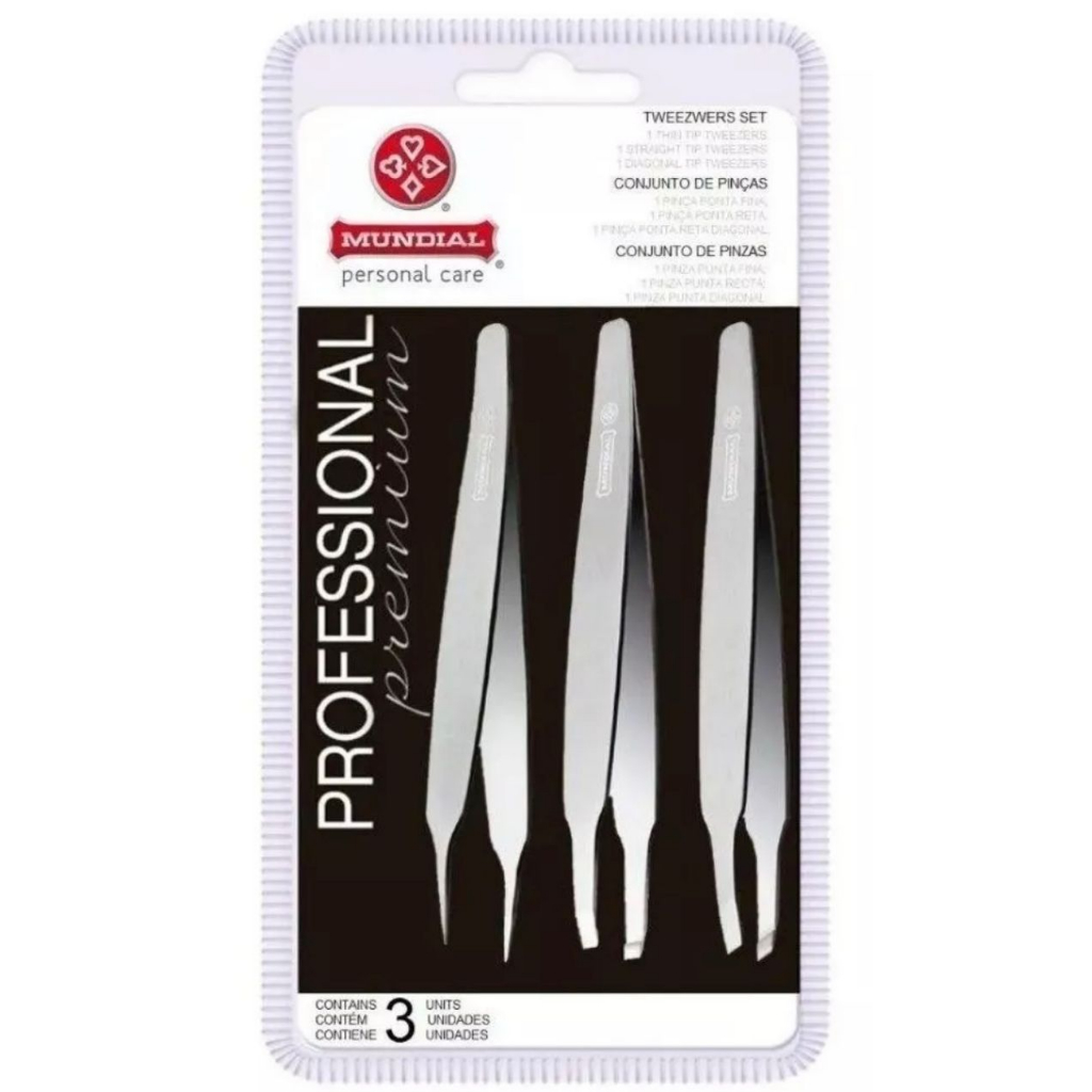 Kit c/3 Pinças Mundial Profissional Bc394 Designer Sobrancelhas Aço Inox