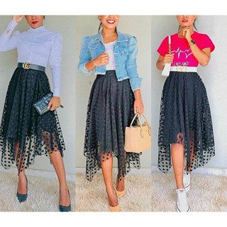 Saia Feminina Tule Poa De Bico Moda Evangelica Social Midi