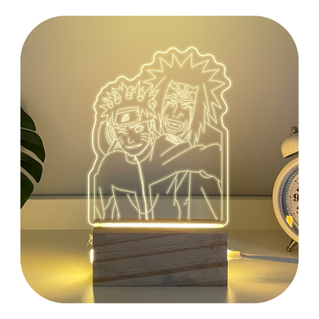 Luminária De Mesa Naruto e Jiraya Em Madeira 3d Acrílico Led Abajur