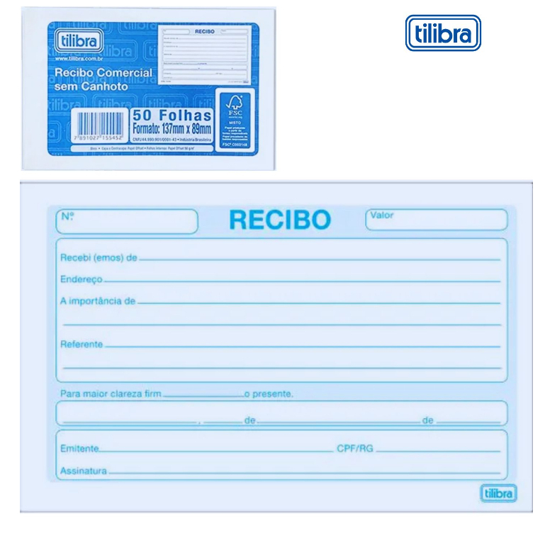 RECIBO COMERCIAL S/ CANHOTO 50F TILIBRA