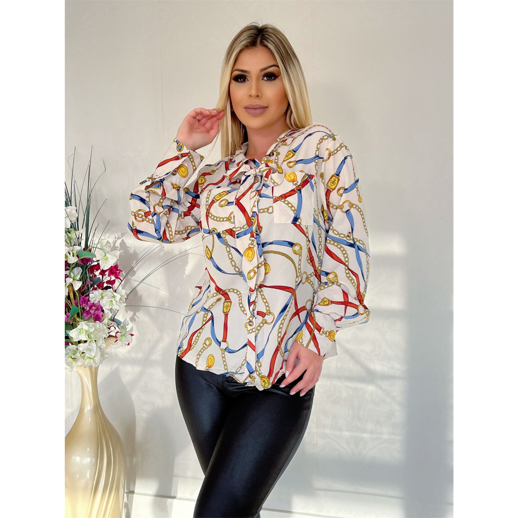 CAMISA MANGA LONGA ESTAMPADA GOLA ALTA/MODA SOCIAL Y8203