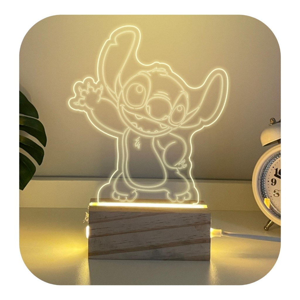 Luminária De Mesa Abajur Stitch Acrílico Transparente Luxo