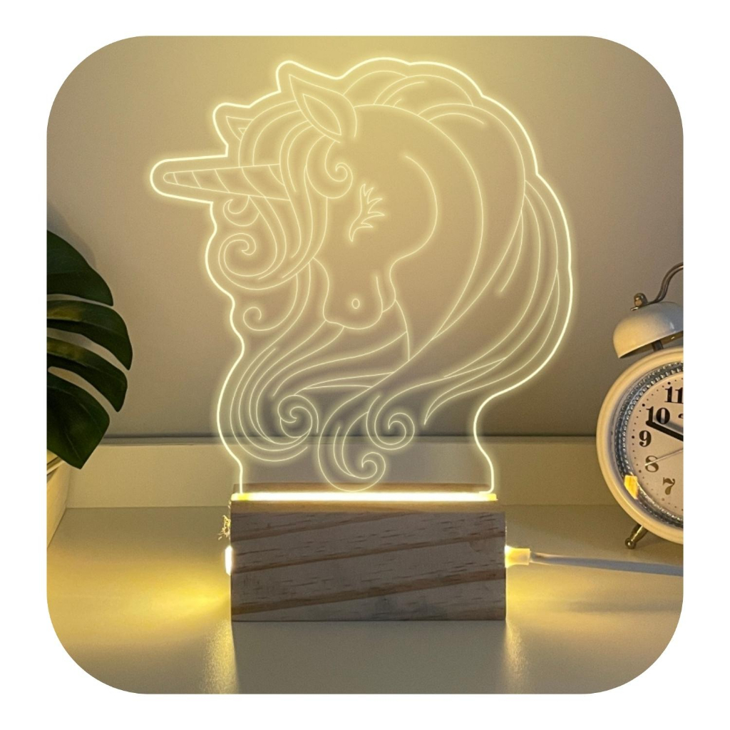 Luminária De Mesa Abajur Unicórnio Decoração Acrílico