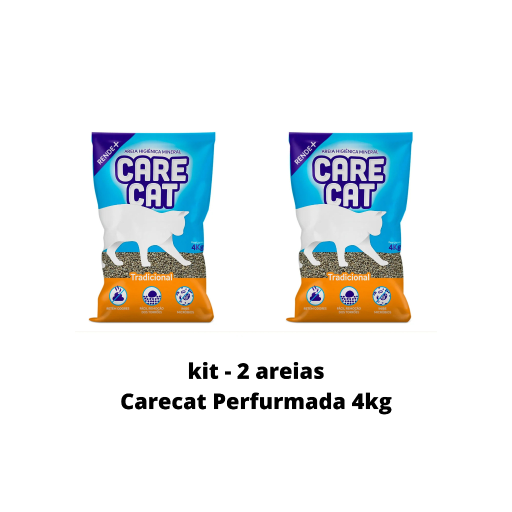 Kit 2 Areia Higiênica Gatos Carecat Tradicional 4 kg