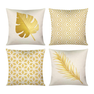 Kit c/ 4 Capas de Almofada Decorativas Modern Print 45x45 - Folha de Ouro