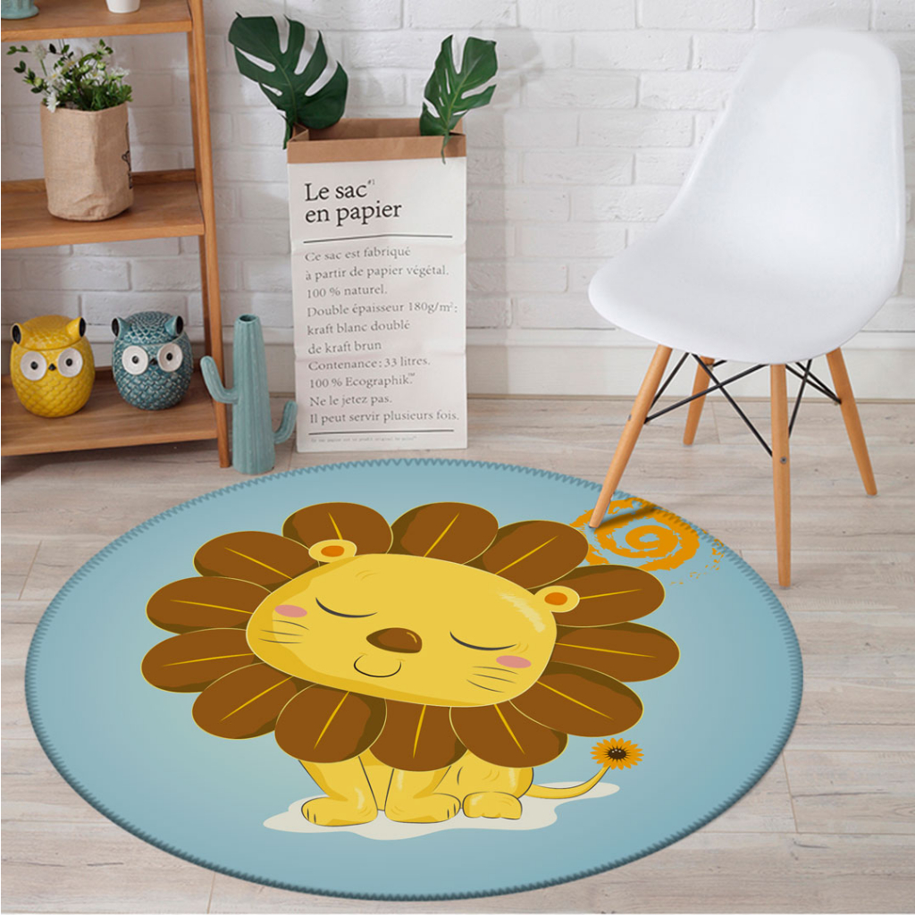 Tapete Redondo 88x88cm Decorativo Antiderrapante Leãozinho em Oferta na Shopee