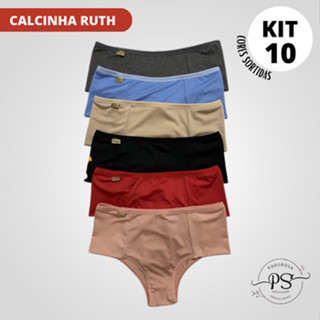KIT 10 Calcinhas Ruth Microfibra Adulto Feminina Confortável Pala Dupla Cintura Alta Feminina Cores Diferentes