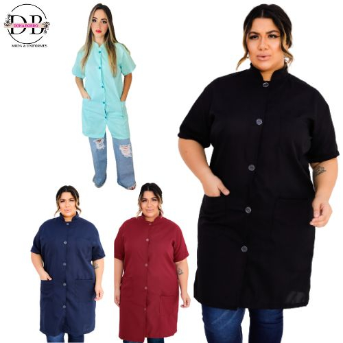 Jaleco Oxford Manga Curta Padrão Várias Cores Plus Size 40 em Oferta na Shopee