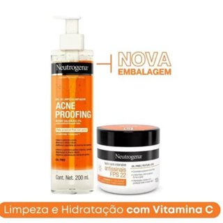 Kit Antiacne: Sabonete Facial Acne Proofing 200ml + Hidratante Facial Antissinais com Vitamina C e FPS22 100g Neutrogena