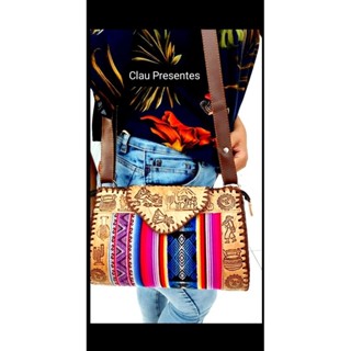 BOLSA DE COURO PERUANA FEMININA ARTESANAL INCAS BOHO