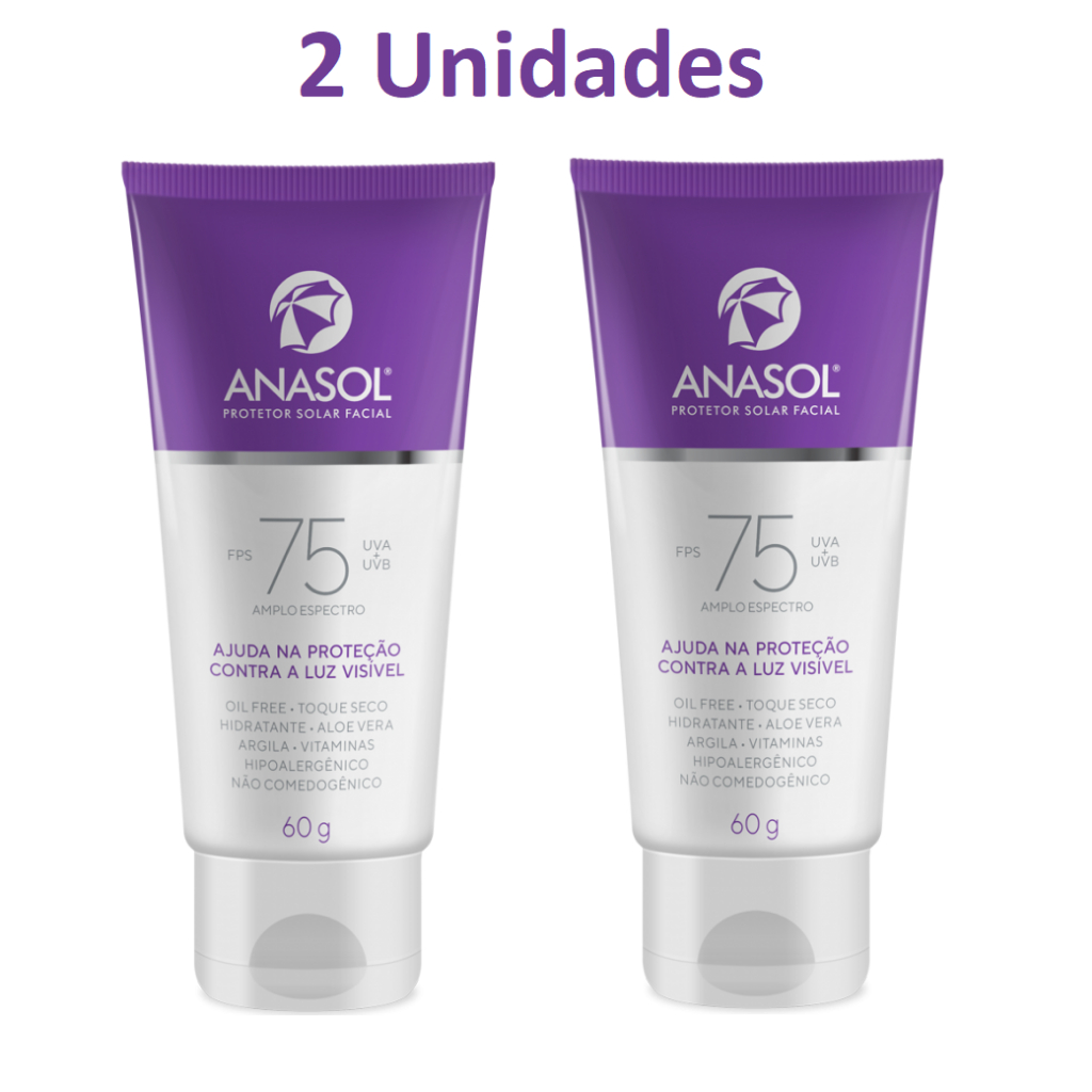 Kit 2 Anasol Protetor Solar Facial Toque Seco Oil Free FPS 75 60 g