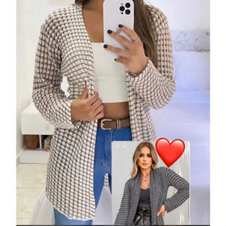 Cardigan Quadriculado Feminino Inverno