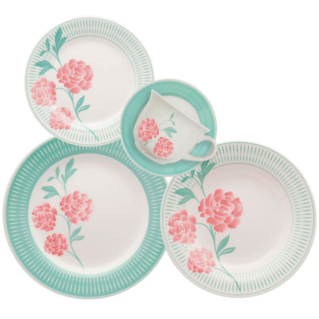 Aparelho de Jantar 30 Peças de Porcelana Donna Bloom Jogo Conjunto de Jantar Chá 30 Peças Xícaras Pratos