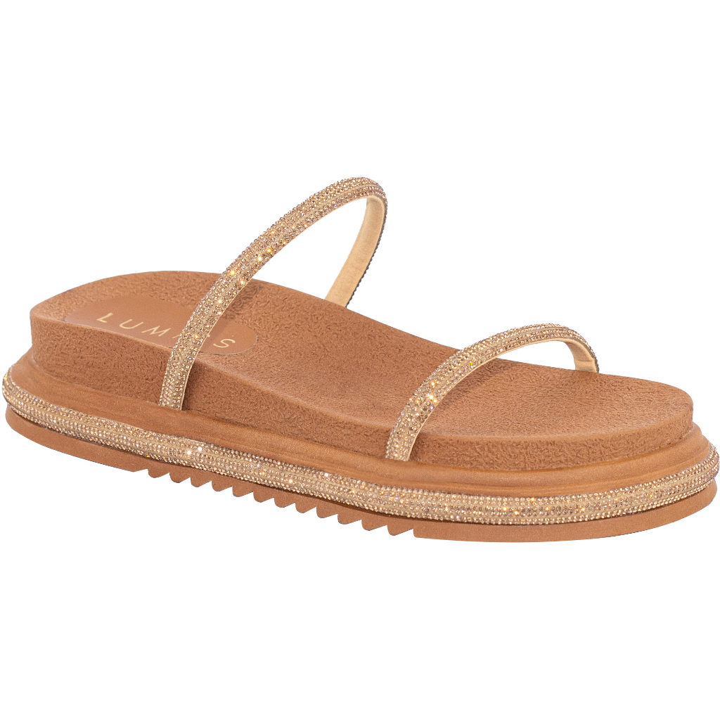 Papete Feminina Lumiss Sandália Strass Cristal Brilho Flatform Rasteira Confortável Rasteirinha Plataforma Blogueira em Oferta na Shopee