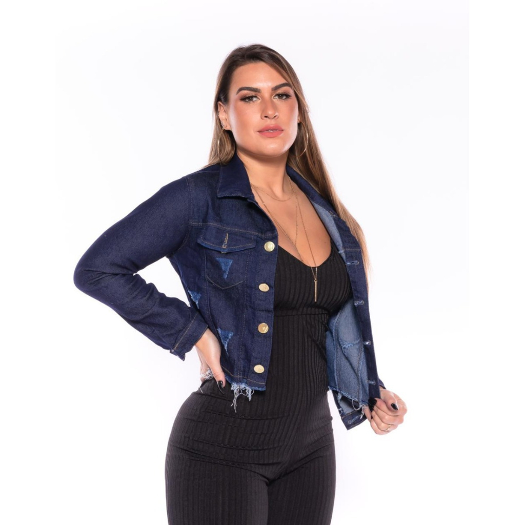 Jaqueta Jeans Feminina Sem Lycra E Com Lycra Jaquetinha Curta Destroyed Blogueirinhas
