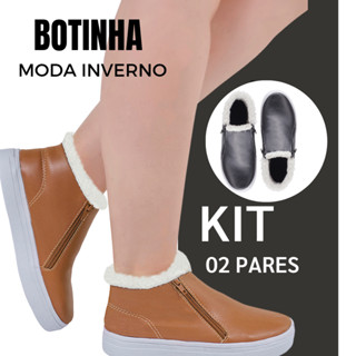 Tênis Botinha Feminino com pelo Forrada KIT 2 PARES
