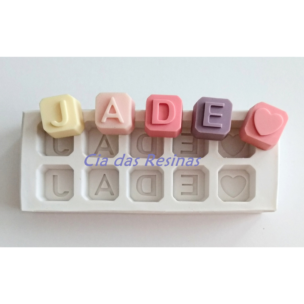 Molde Forma de Silicone c/ 10 cubos - Alfabeto Letras - 10 letras a sua escolha