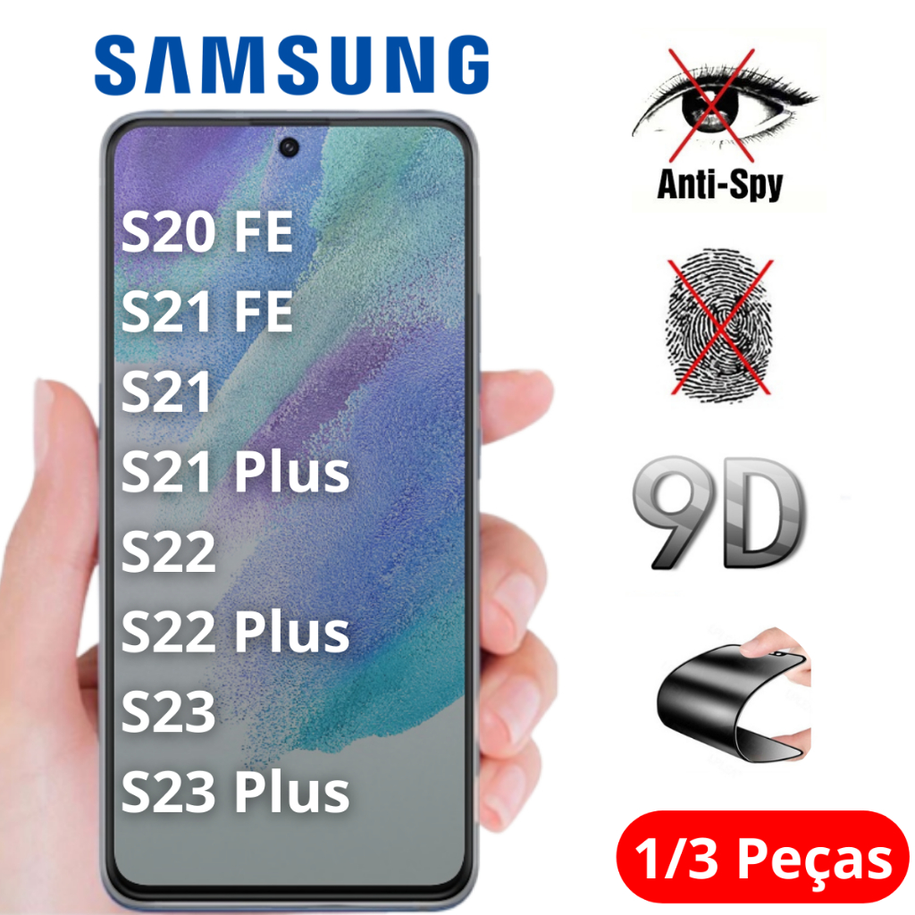 Película Cerâmica Fosca Privacidade Samsung Galaxy Linha S S20 FE / S21 FE / S21 / S21 Plus / S22 / S22 Plus / S23 / S23 Plus Ceramic Matte Privacy Antishock Pronta Entrega