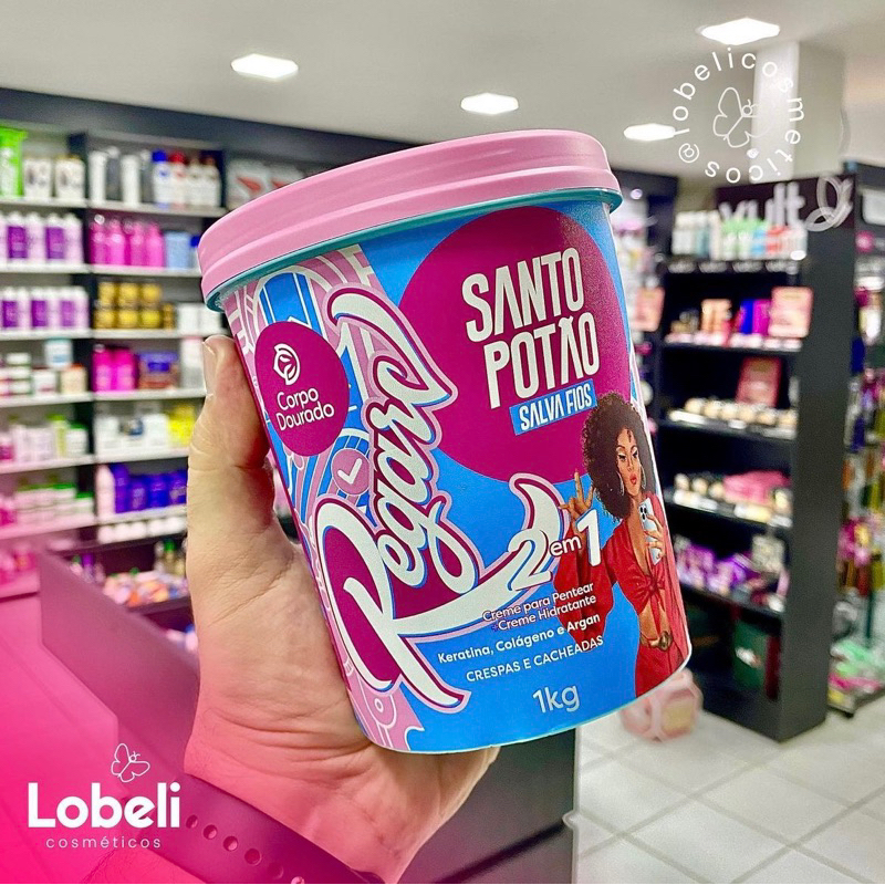 Creme de Pentear e Creme Hidratante 2 em 1para Cabelos Crespos e Cacheados 1kg Regarv Corpo Dourado