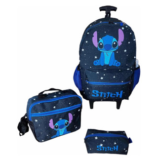 Mochila Lilo Stitch rodinha Lancheira Térmica e Estojo