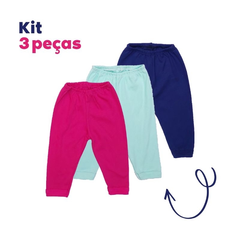 Kit 3 calças bebê - Suedine 100% algodão em Oferta na Shopee