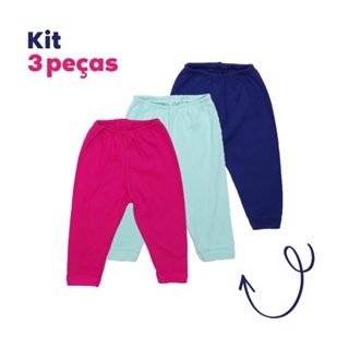 Kit 3 calças bebê - Suedine 100% algodão em Oferta na Shopee