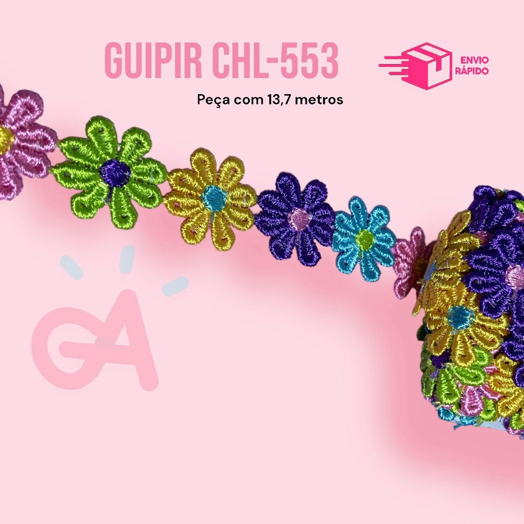 Renda Guipir CHL 553 - Multicor - Peça com 13,7 metros