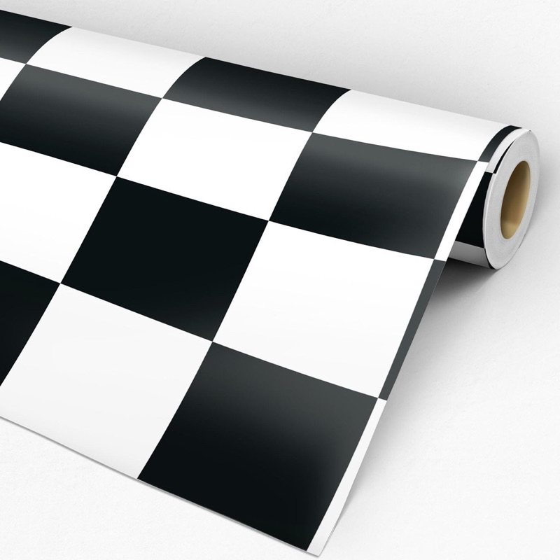 Papel de Parede Modelo Xadrez Preto  Branco 5 METROS x 45CM Adesivo Autocolante para Sala, Quarto, Cozinha ou Banheiro