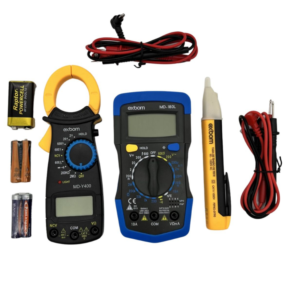 Kit Multimetro Digital Profissional Tela Lcd  + Alicate Amperimetro + Caneta Detectora De Energia