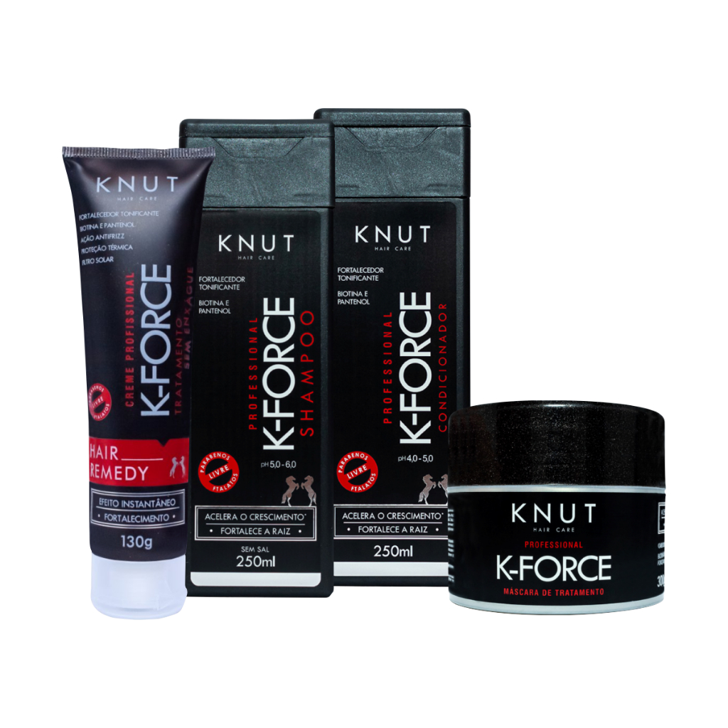 Kit Knut K-Force Tratamento c/ Finalizador – Força e Crescimento- Shampoo+Condic+Máscara+Hair Remedy