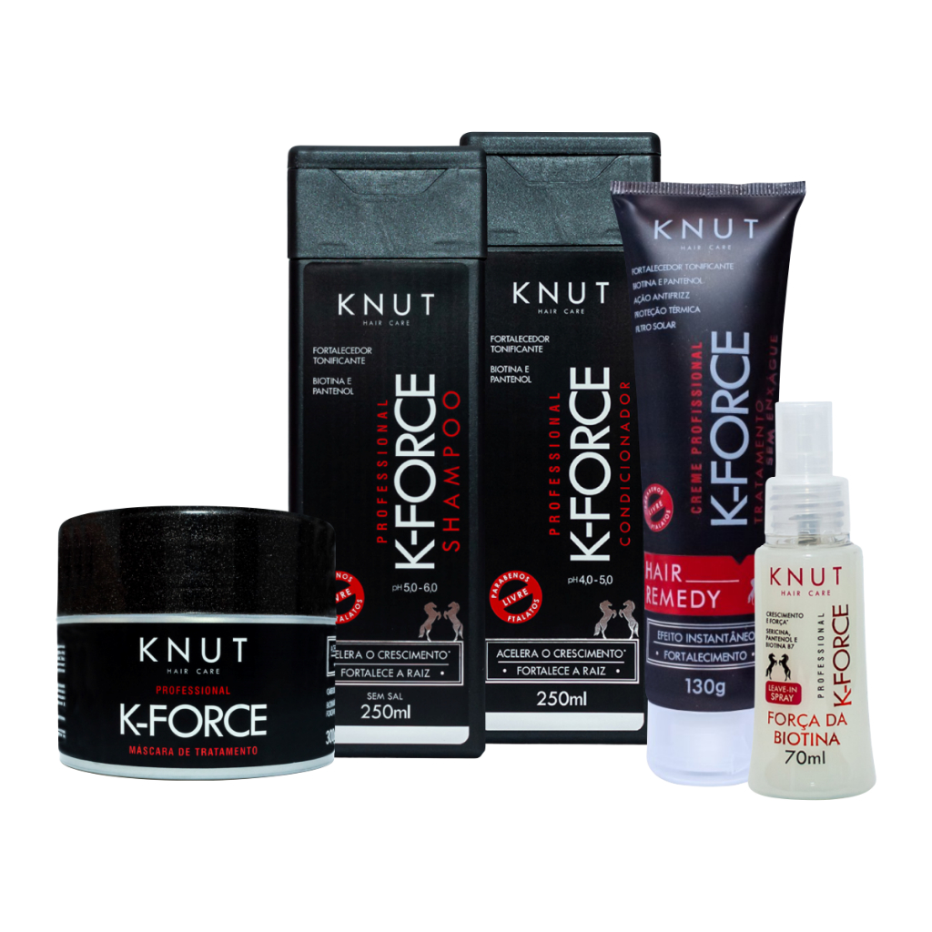 Kit Knut K-Force Tratamento Completo – Força e Crescimento - Shampoo+Condic+Máscara+Hair Remedy+Spray 70ml
