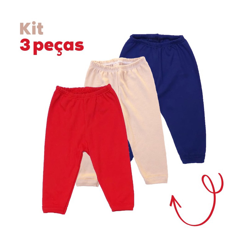 Kit Bebê 3 Calças Cores Variadas (Suedine 100% Algodão) em Oferta na Shopee