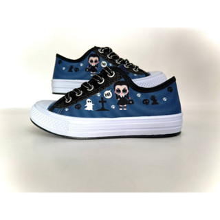 Wandinha Tênis Infantil Feminino Personagem Boneca Wandinha Jeans Azul com Glitter Preto Inverno Escolar Urbano Presente de Menina Barato e Confortável